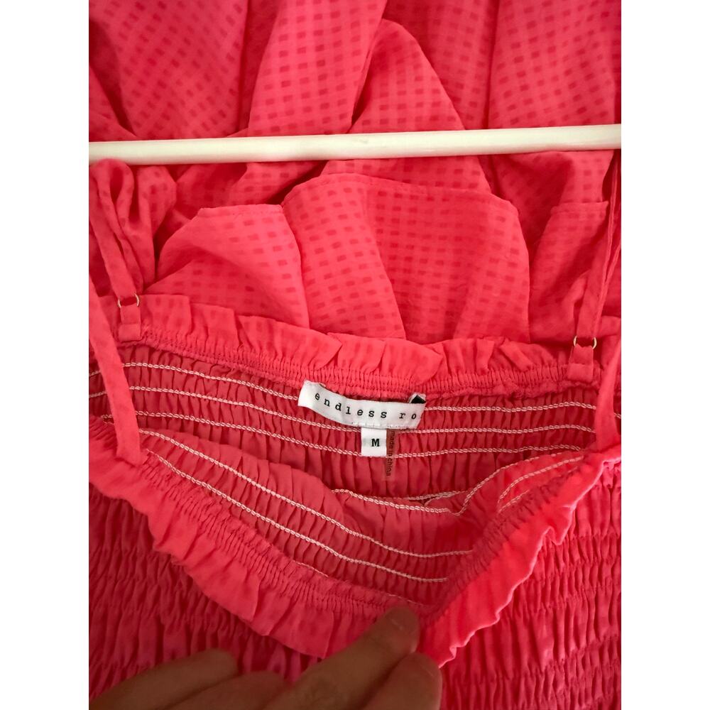 Preppy Wedding Guest Summer Tiered Smocked Gingham Endless Rose Maxi Dress Sz M - Picture 4 of 8